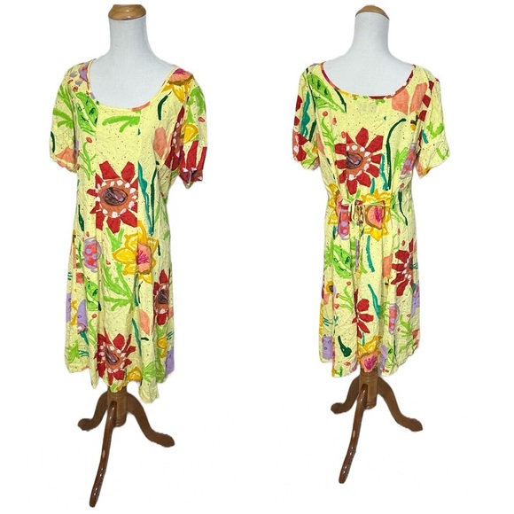 Vtg Jams World Chloe Print Sheath Dress Split Sleeve Tie Back - Picture 1 of 10